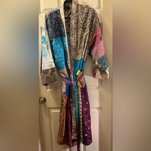 Colorful Patchwork Kimono Robe with Pockets